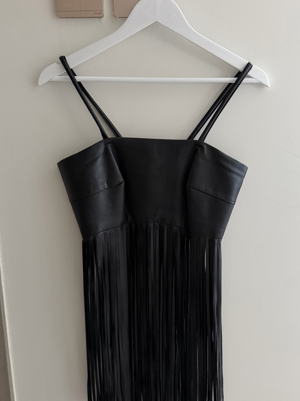 Black Genuine Leather Fringe Crop Top
